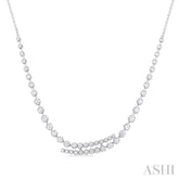 1 5/8 ctw Round Cut Diamond Split Twin Row Center Tennis Necklace in 14K White Gold